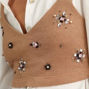 NWOT Embellished, Jeweled Camel Knit Bralette LARGE